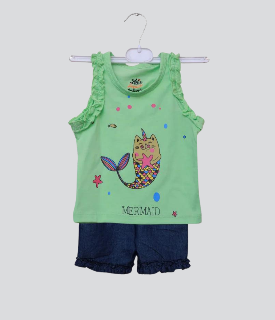 light green printed design romper set for kid's
