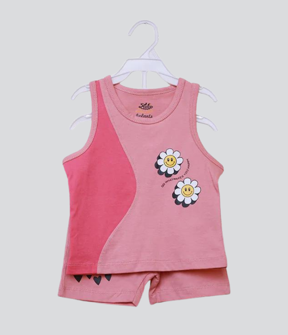 flower design t-shirt with short 2pc set for kids