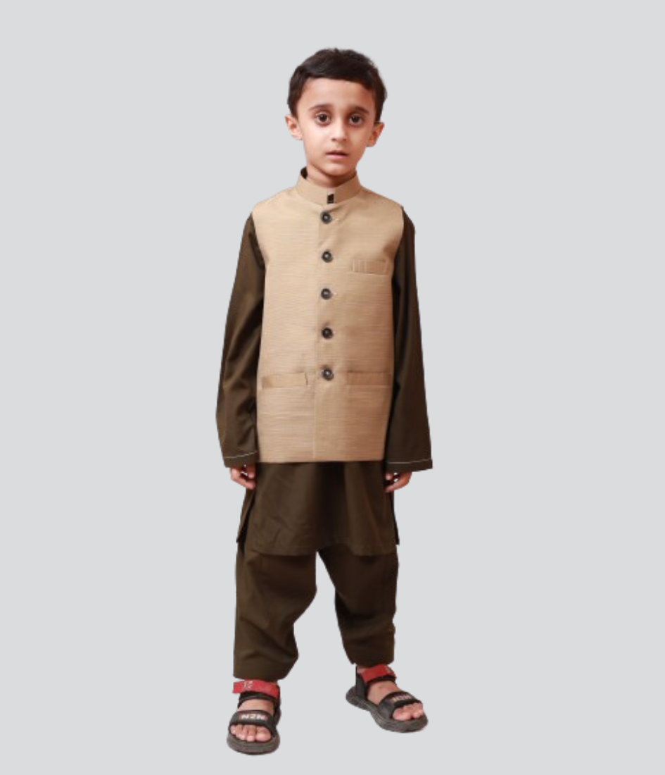 Formal Textured Waistcoat for boy's camel color