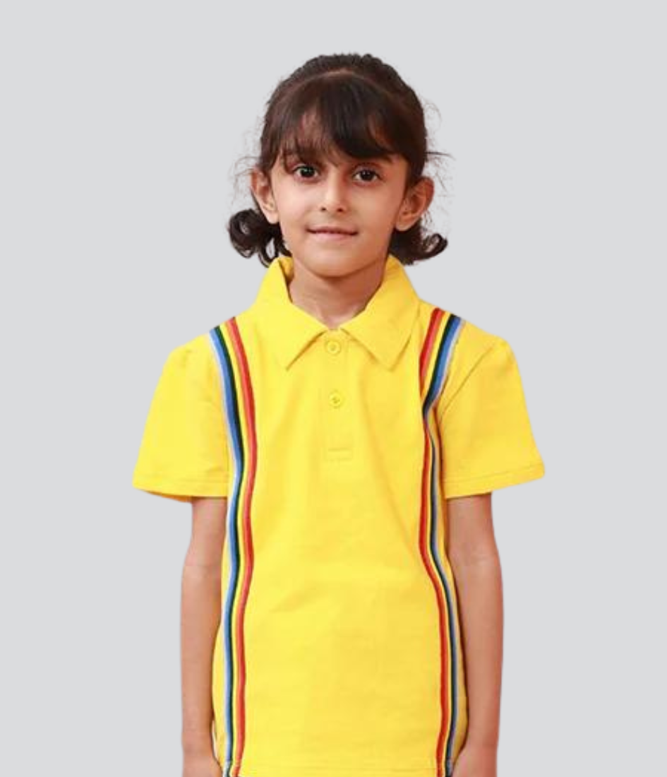 Multi color strips design yellow color t-shirt