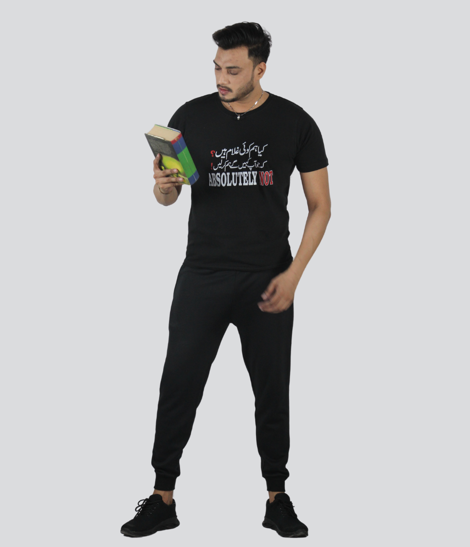 men’s half sleeve Urdu typography track suit