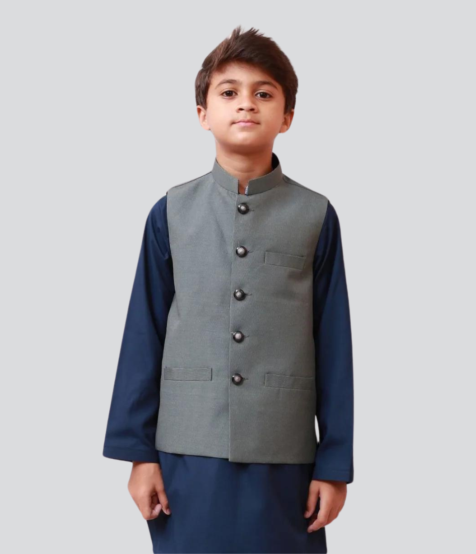 Formal Textured Waistcoat for boy's green color