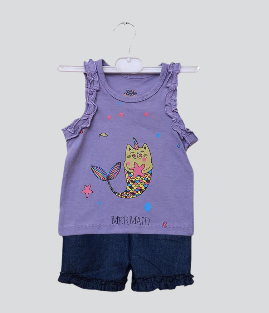 New light purple printed romper set for kid's