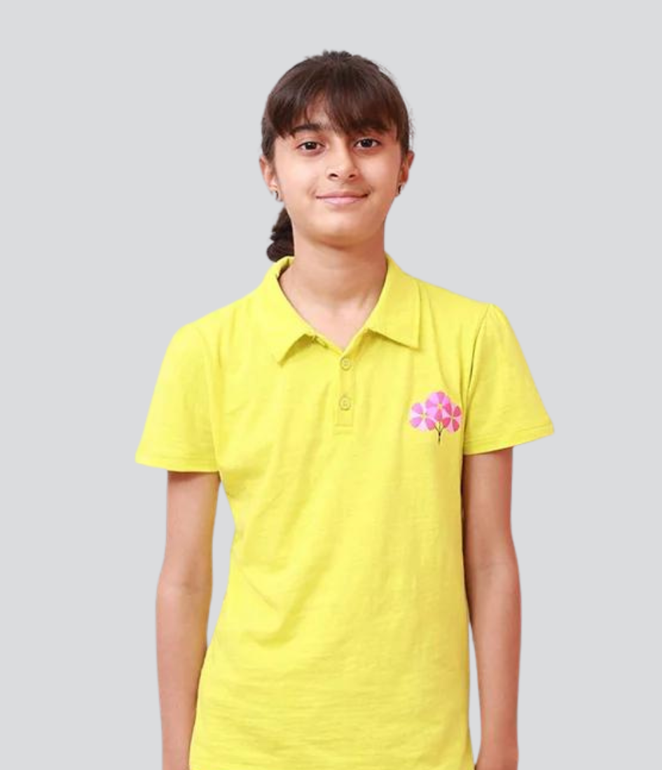 Flower design polo t-shirt for kids yellow color