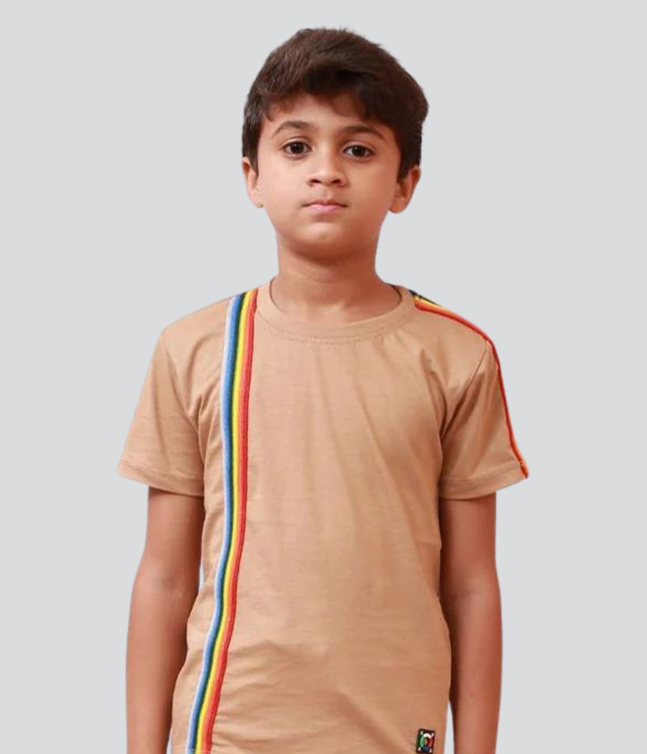 Multi-color stripe design khaki color t-shirt for kids