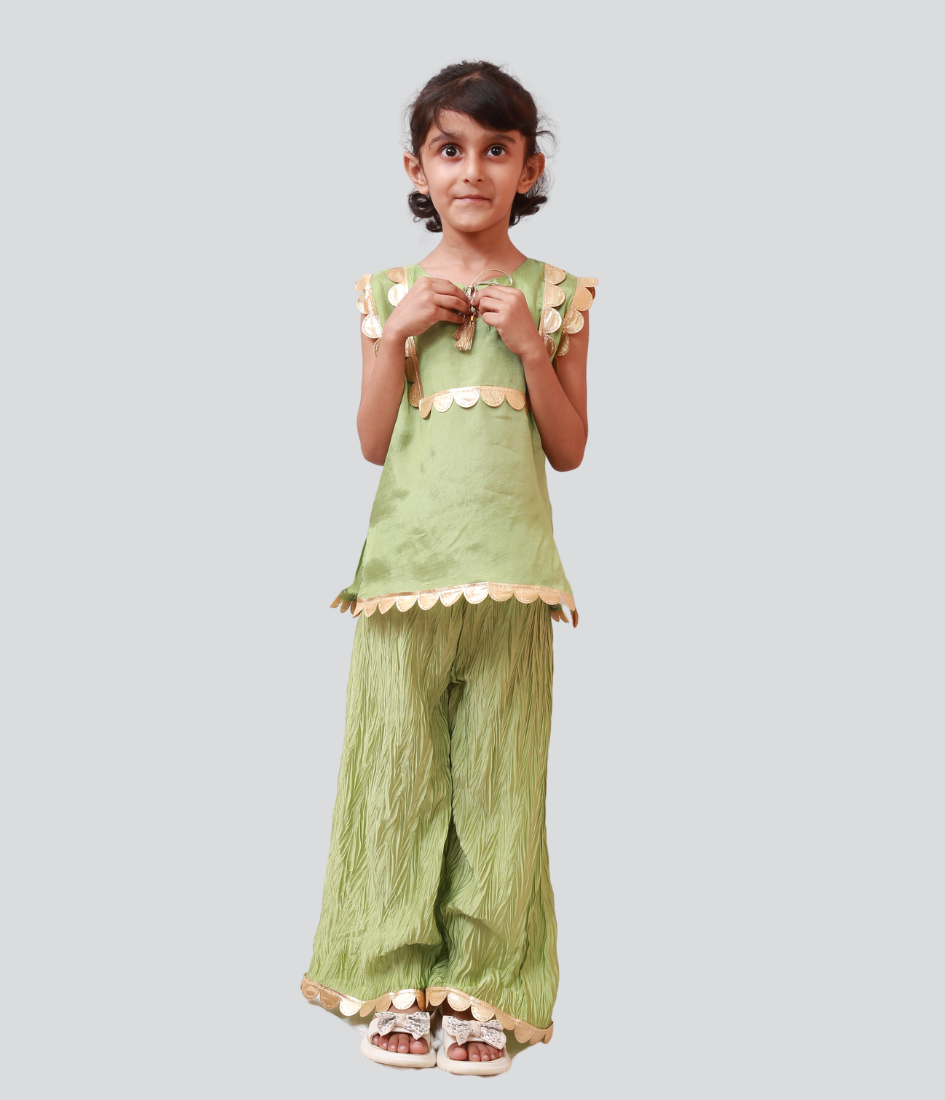 Light Green cotton made Pakistani Plazo Suit for girl's