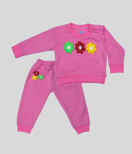 Girls Kids flower design pink sweat set for winter
