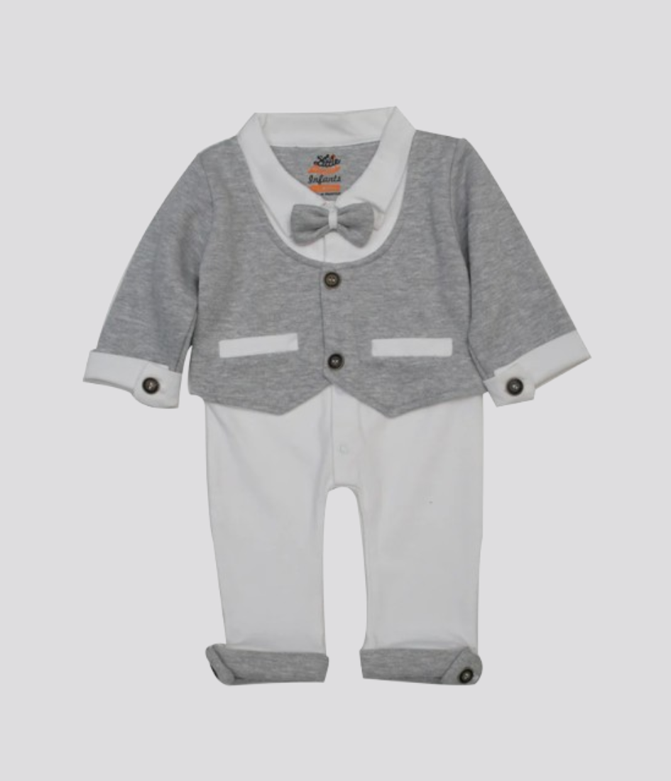 baby boy formal design full romper grey color