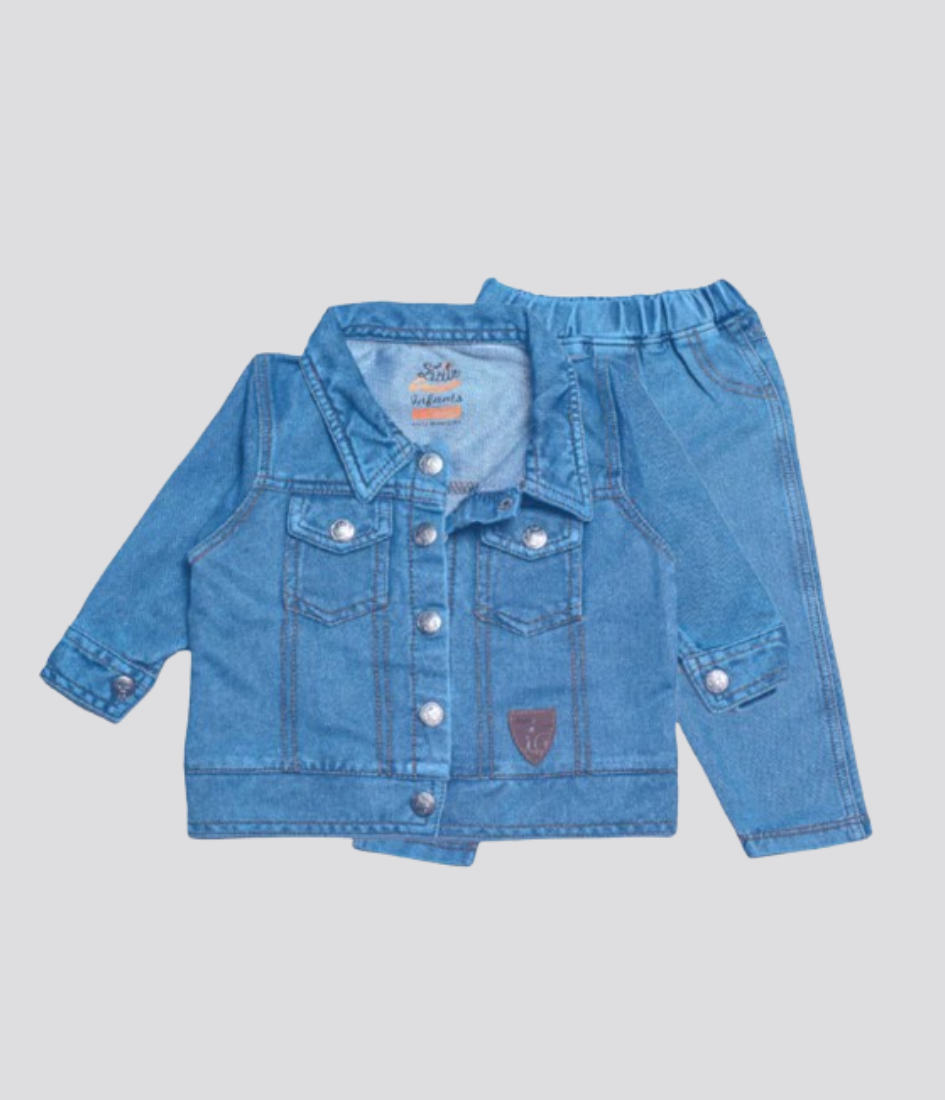 kids laycra knited denim jacket set light blue color
