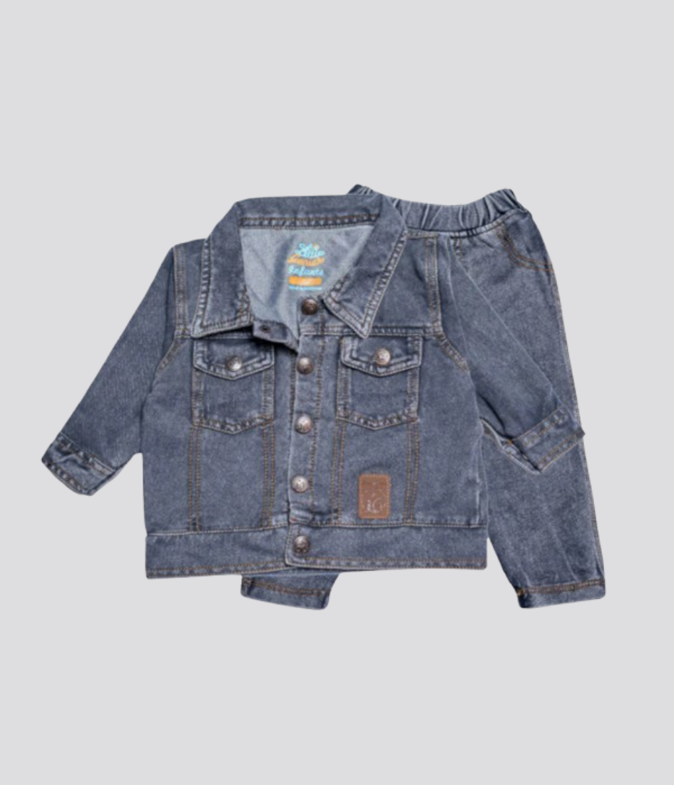 kids laycra knited denim jacket set light black color