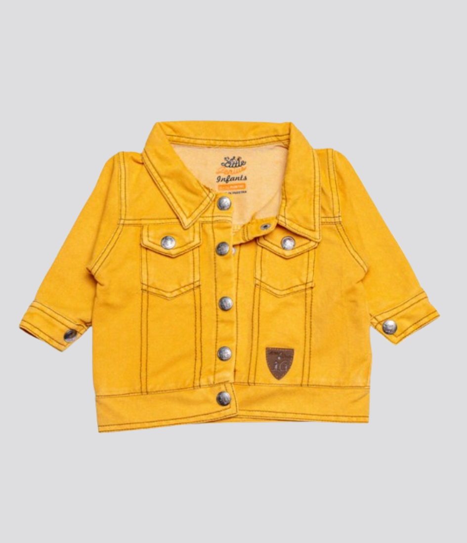 kids laycra knited denim jacket for winter mustard color