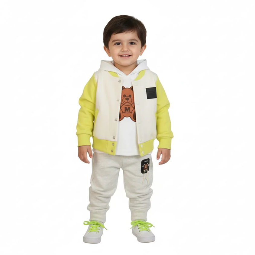 Bear Face hooded 3-pc set (Apple-green)